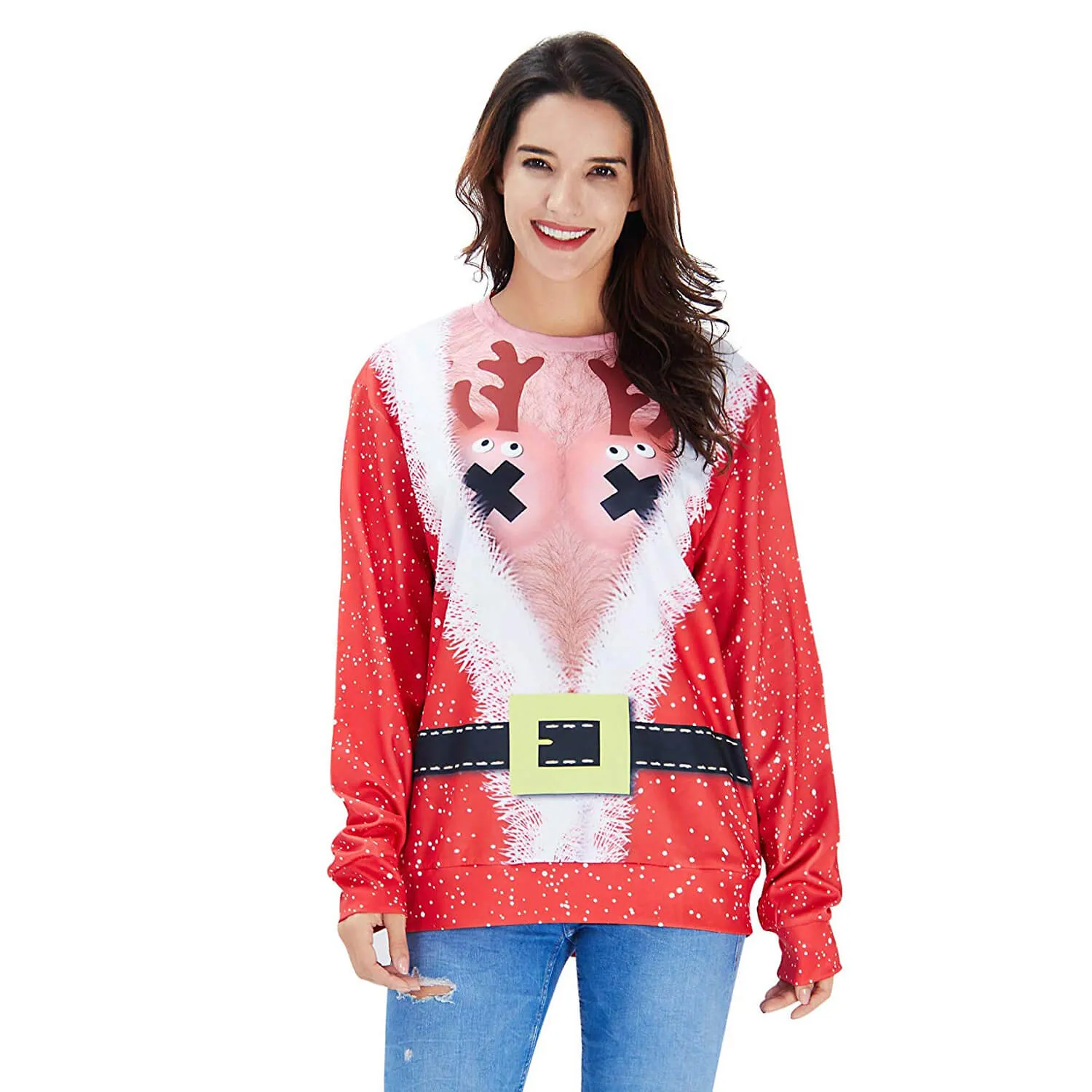 Hairy Chest Reindeer Ugly Christmas Sweater