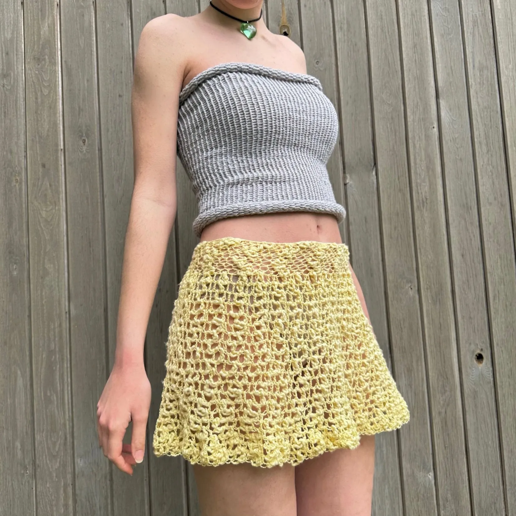 Handmade lace crochet rara skirt in pastel yellow