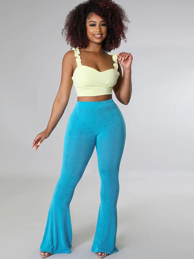 High Elastic Floor Length Flared Pants