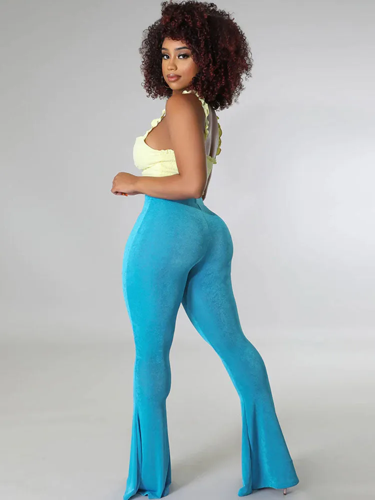 High Elastic Floor Length Flared Pants
