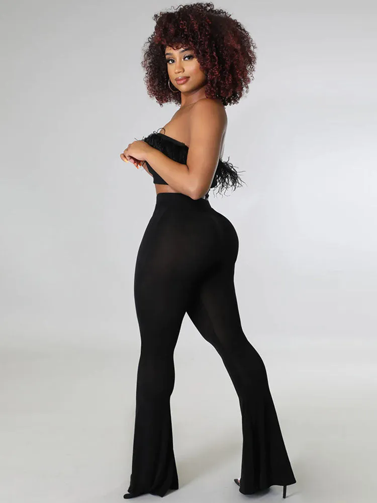 High Elastic Floor Length Flared Pants
