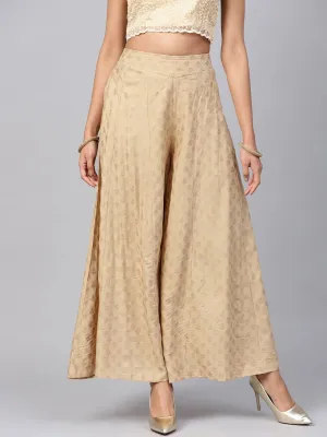 Jashvi Gold Ethnic Motif Printed Rayon Flared Women Palazzo With One Pocket