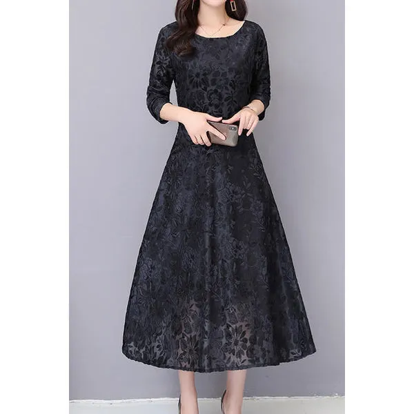 Ketty More Women Fashionable V-Neck Long Sleeve Long Length Solid Colored Dress-KMWDC2386