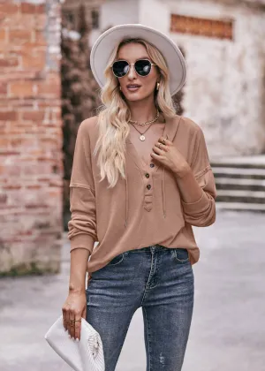 Knit Henley Button Hoodie