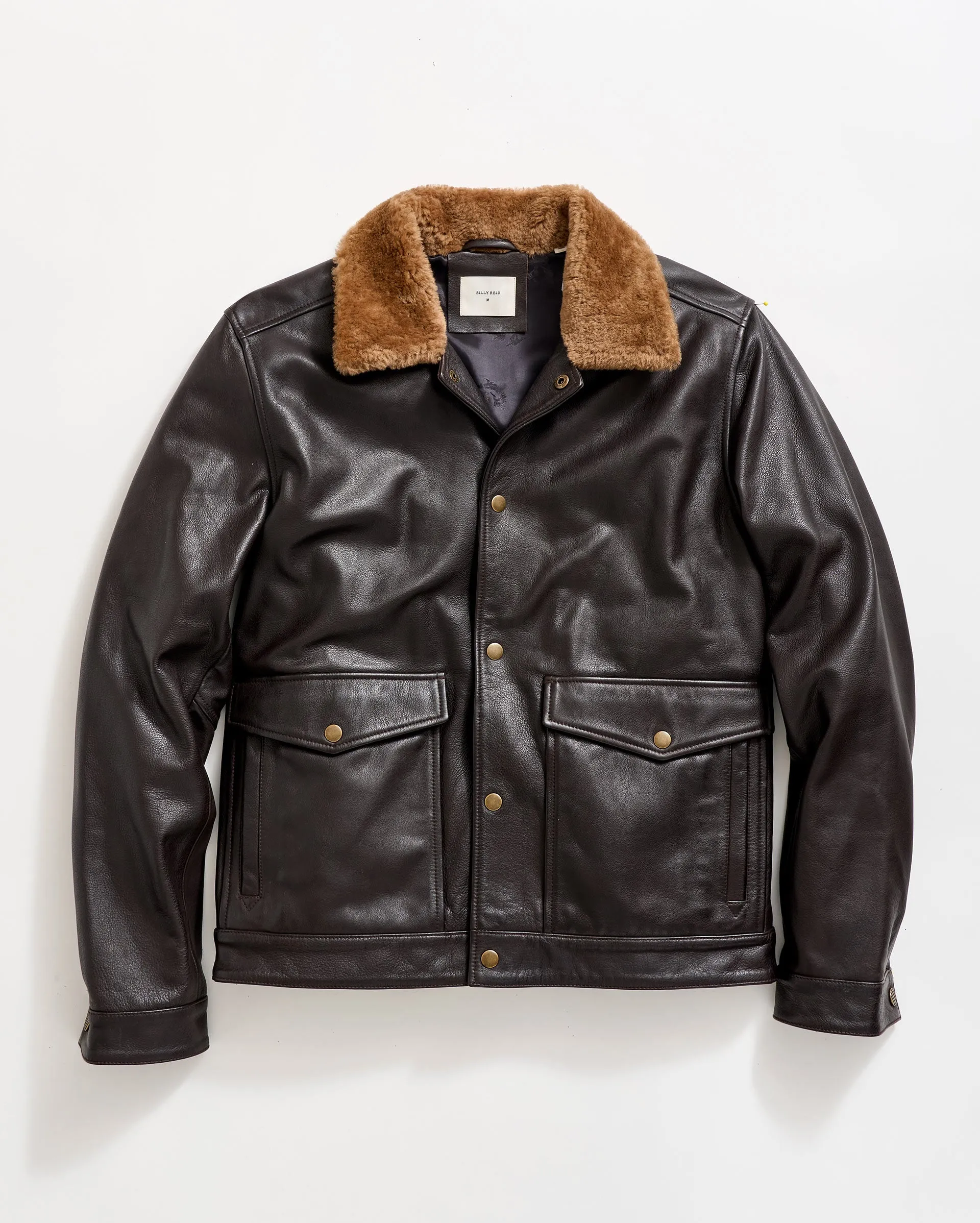 Leather Flight Jacket with Shearling Collar