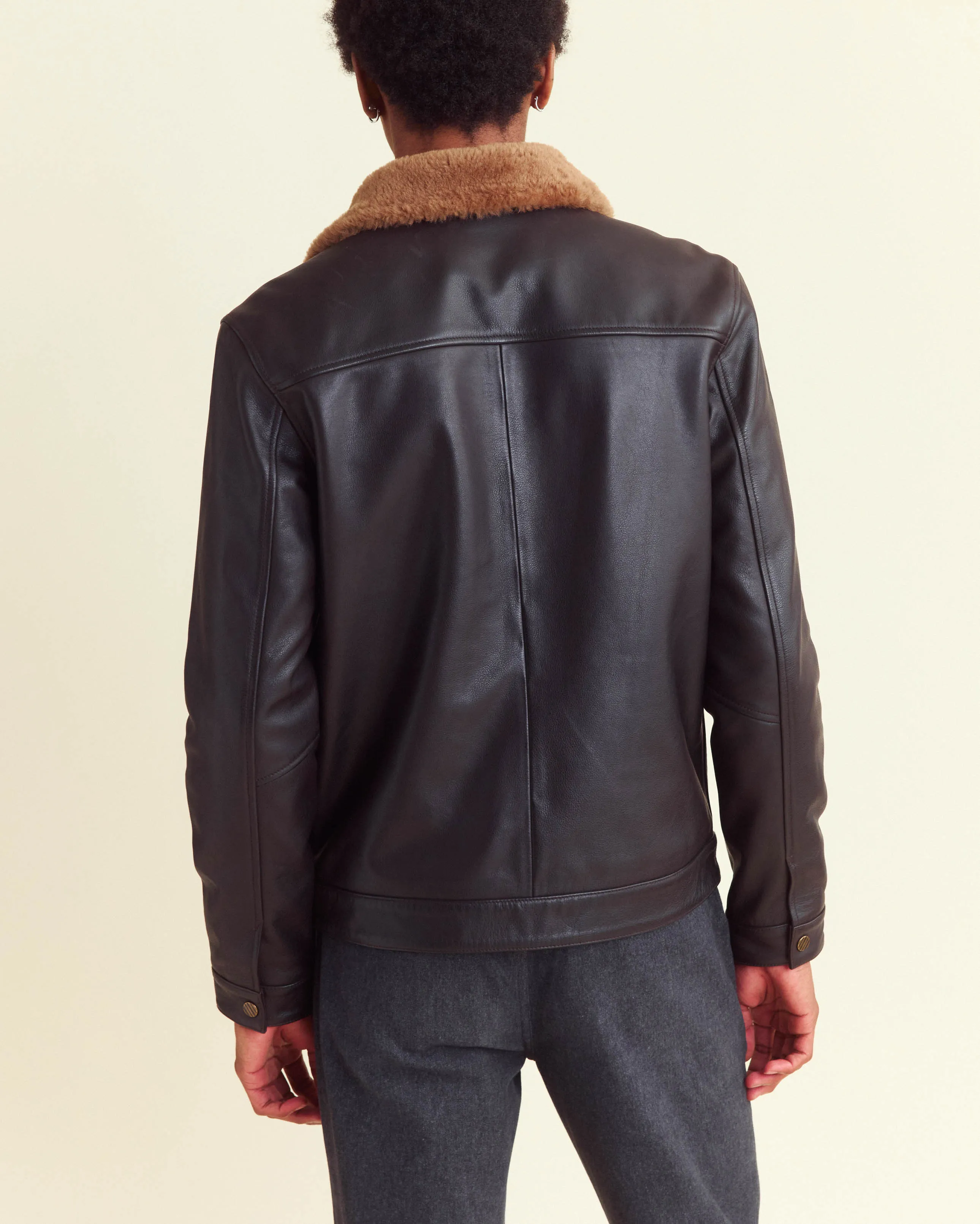 Leather Flight Jacket with Shearling Collar