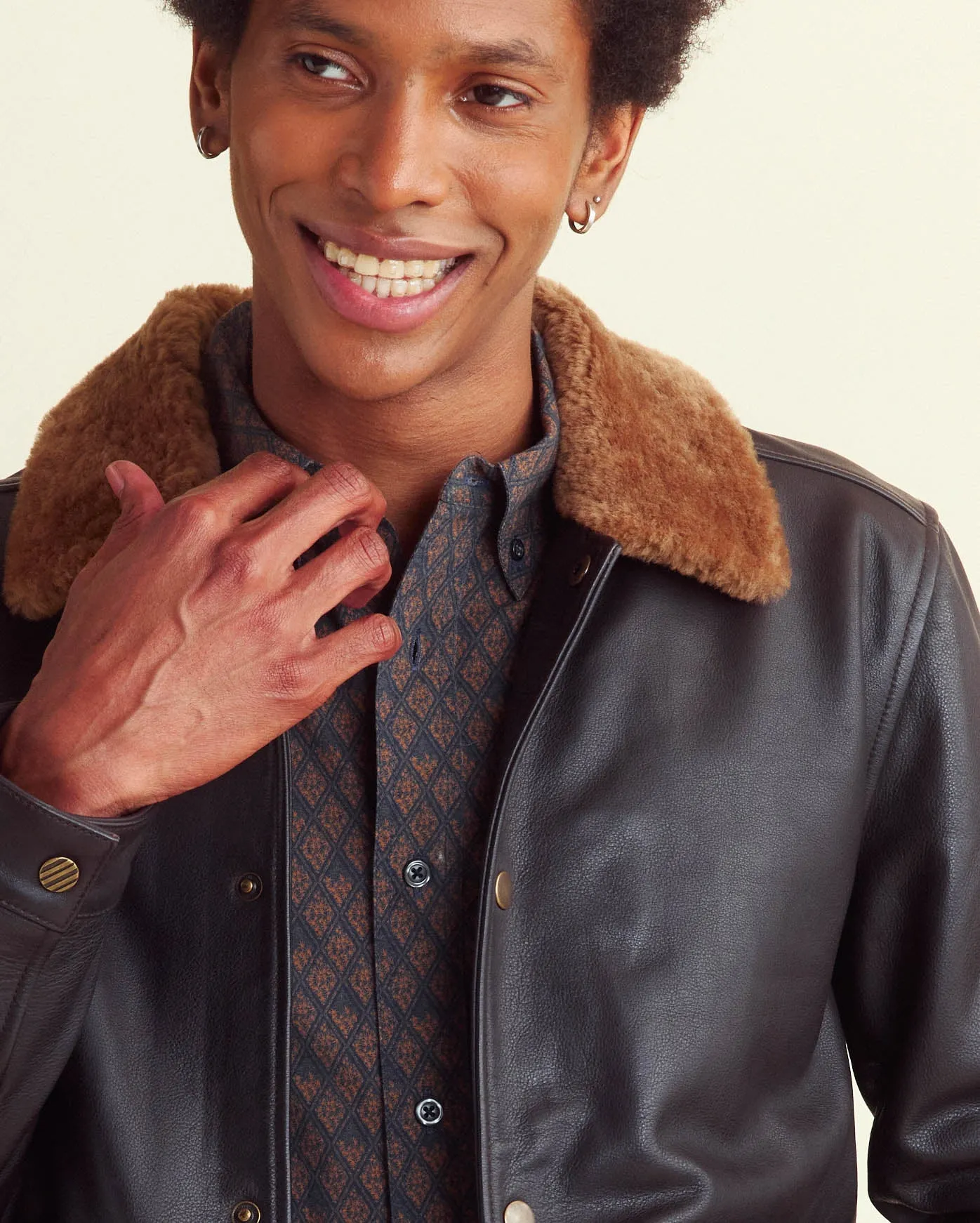 Leather Flight Jacket with Shearling Collar