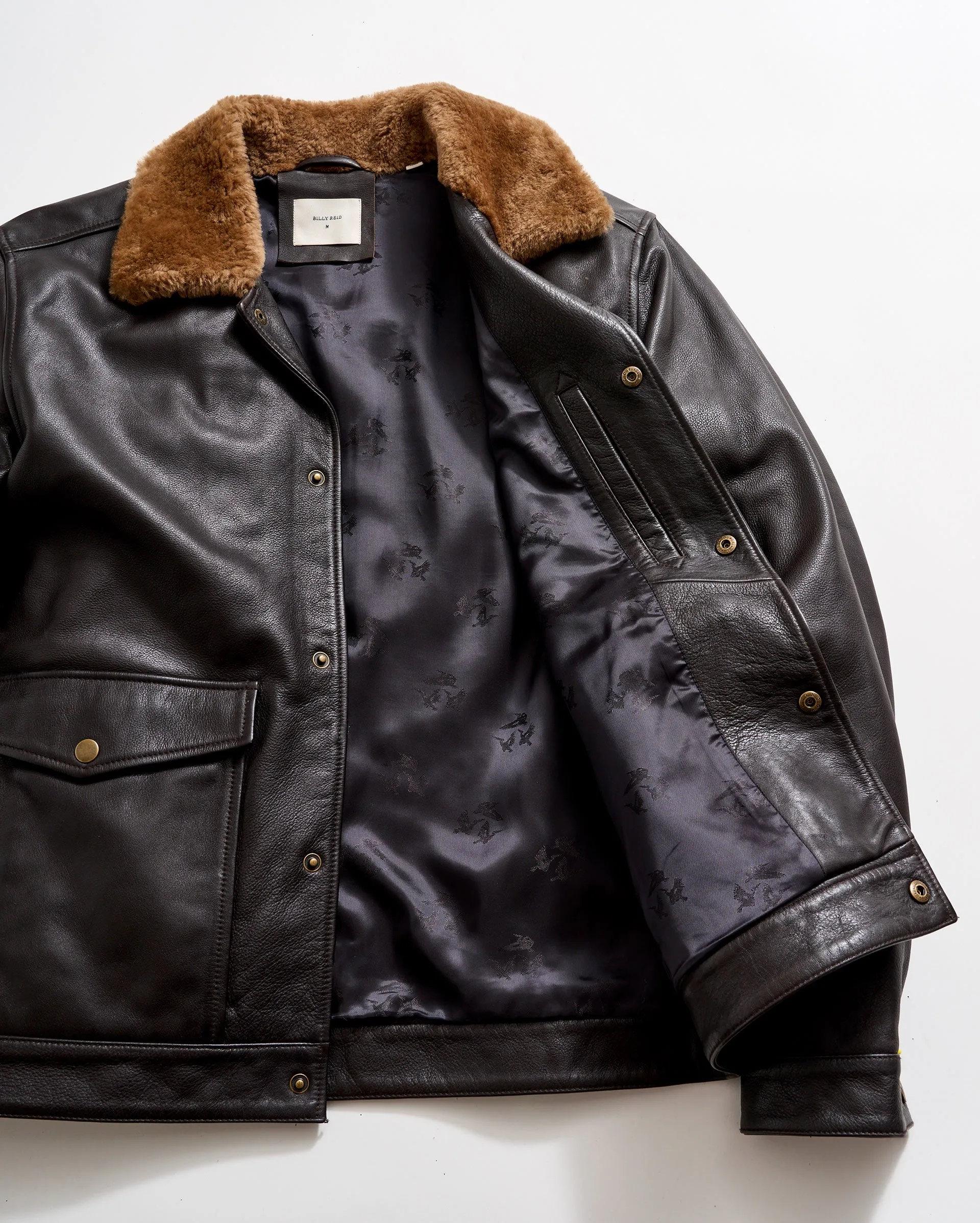 Leather Flight Jacket with Shearling Collar