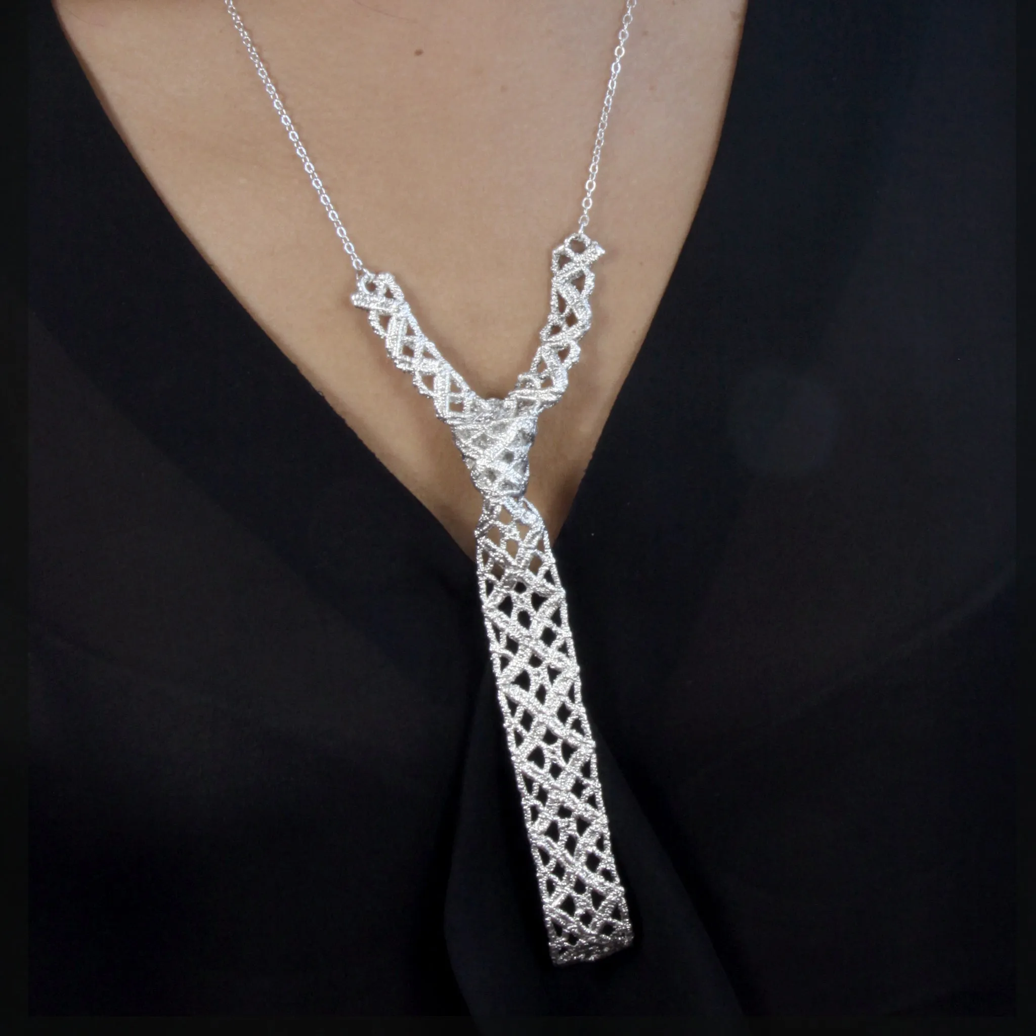 Lois - lace tie necklace in sterling silver or 24k gold