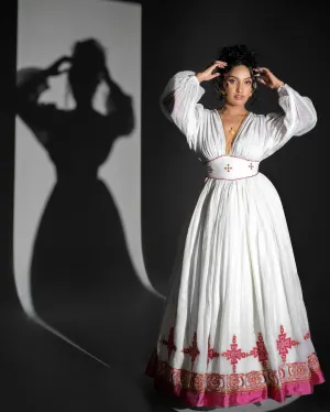 Lovely Rose Pink Habesha Dress: Graceful Look with Ethiopian Traditional Dress
