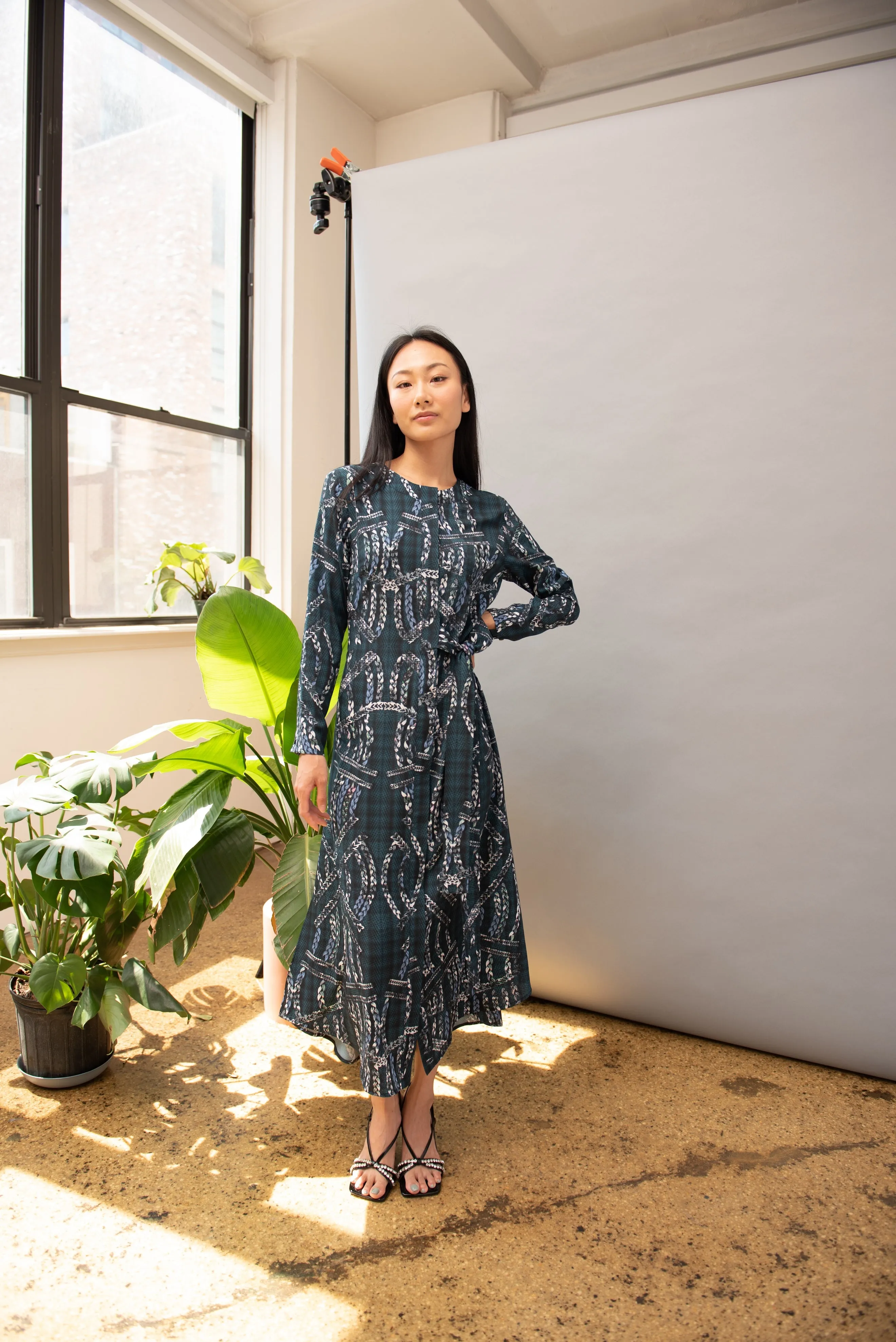 Macrame Sophia Long Sleeve Midi Dress