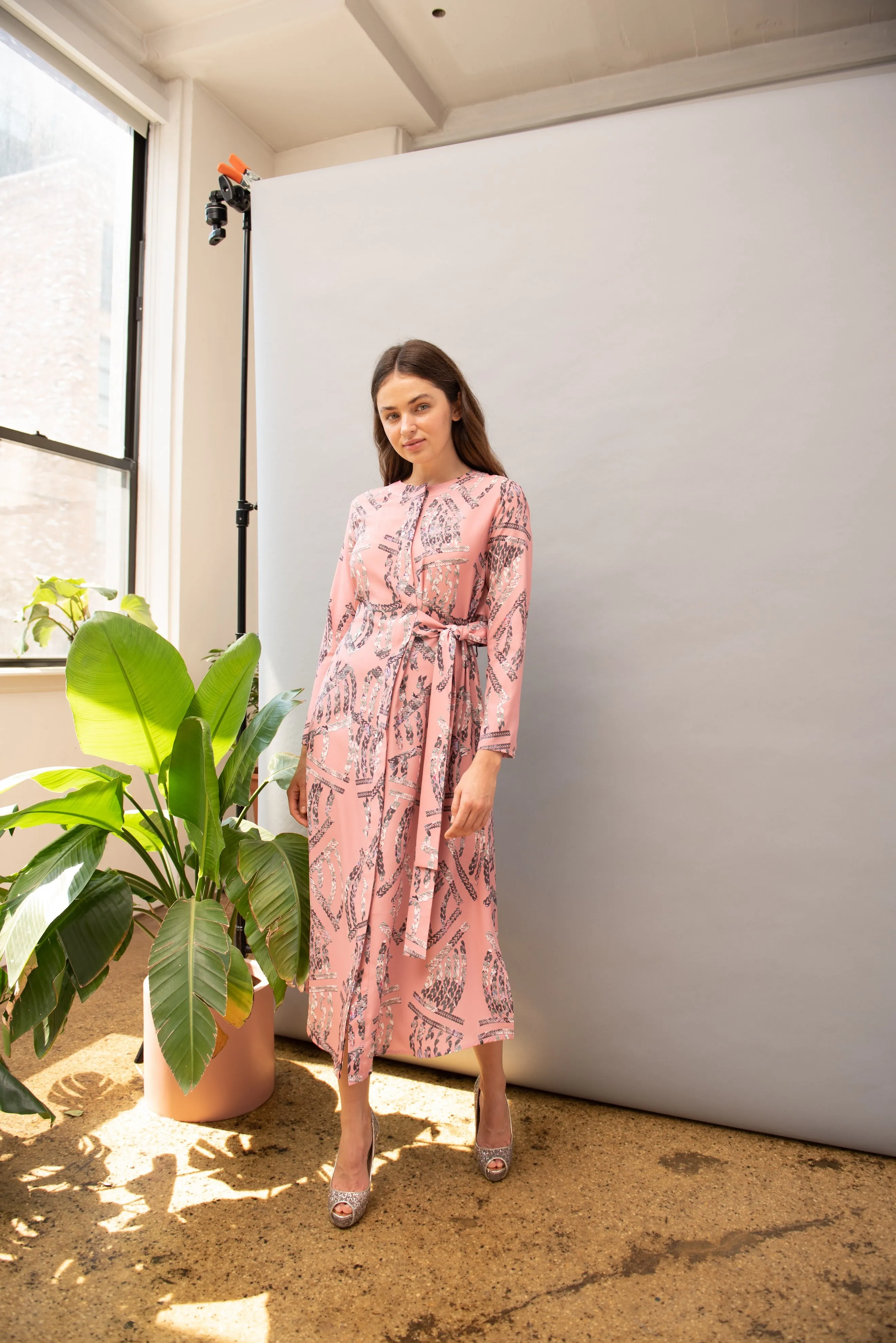 Macrame Sophia Long Sleeve Midi Dress