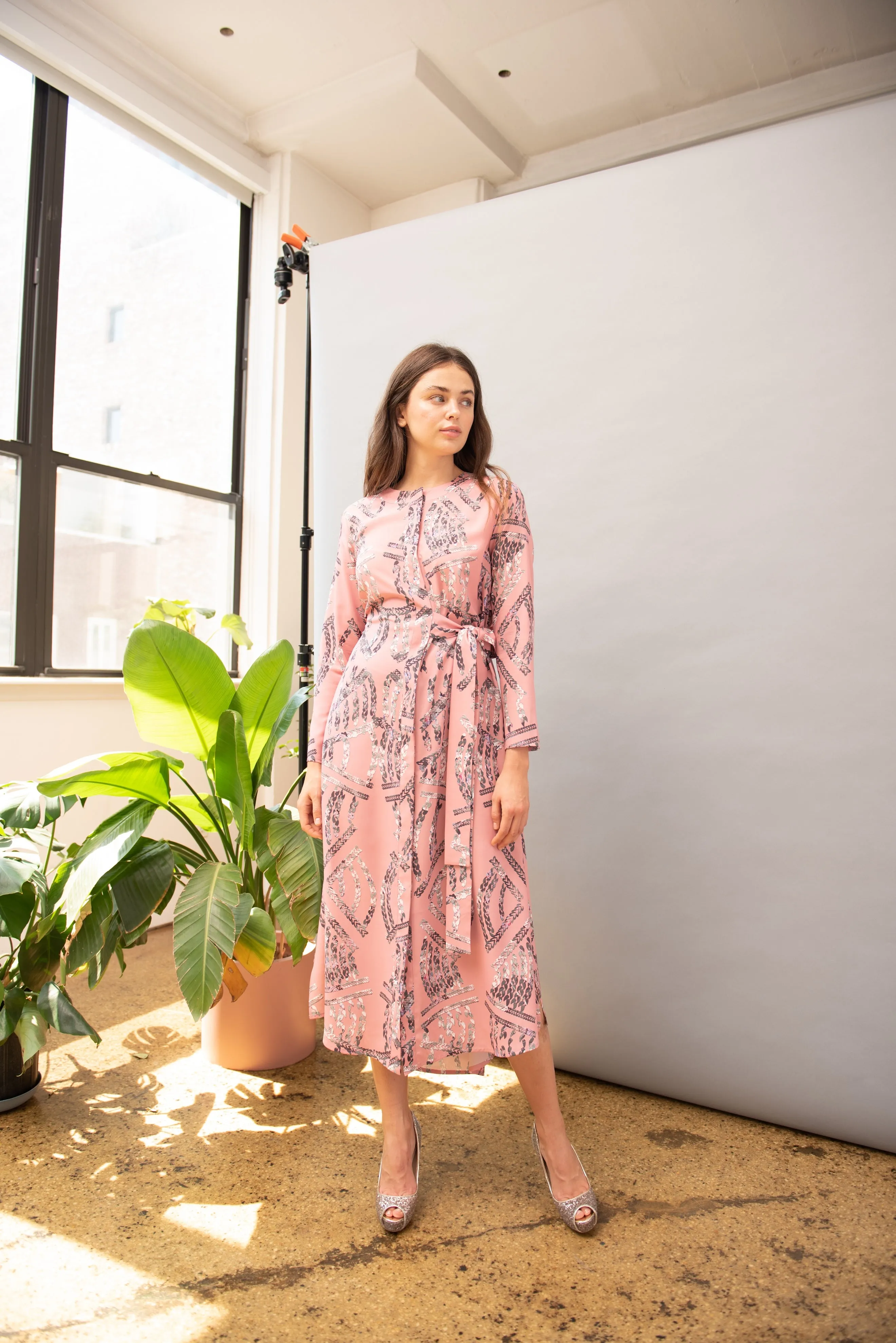 Macrame Sophia Long Sleeve Midi Dress