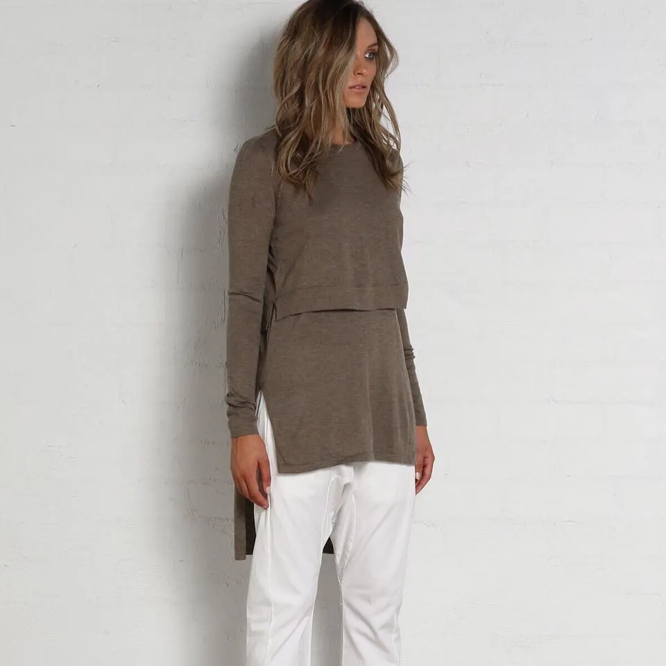 Madison The Label Hana Overlay Knit Top - KHAKI