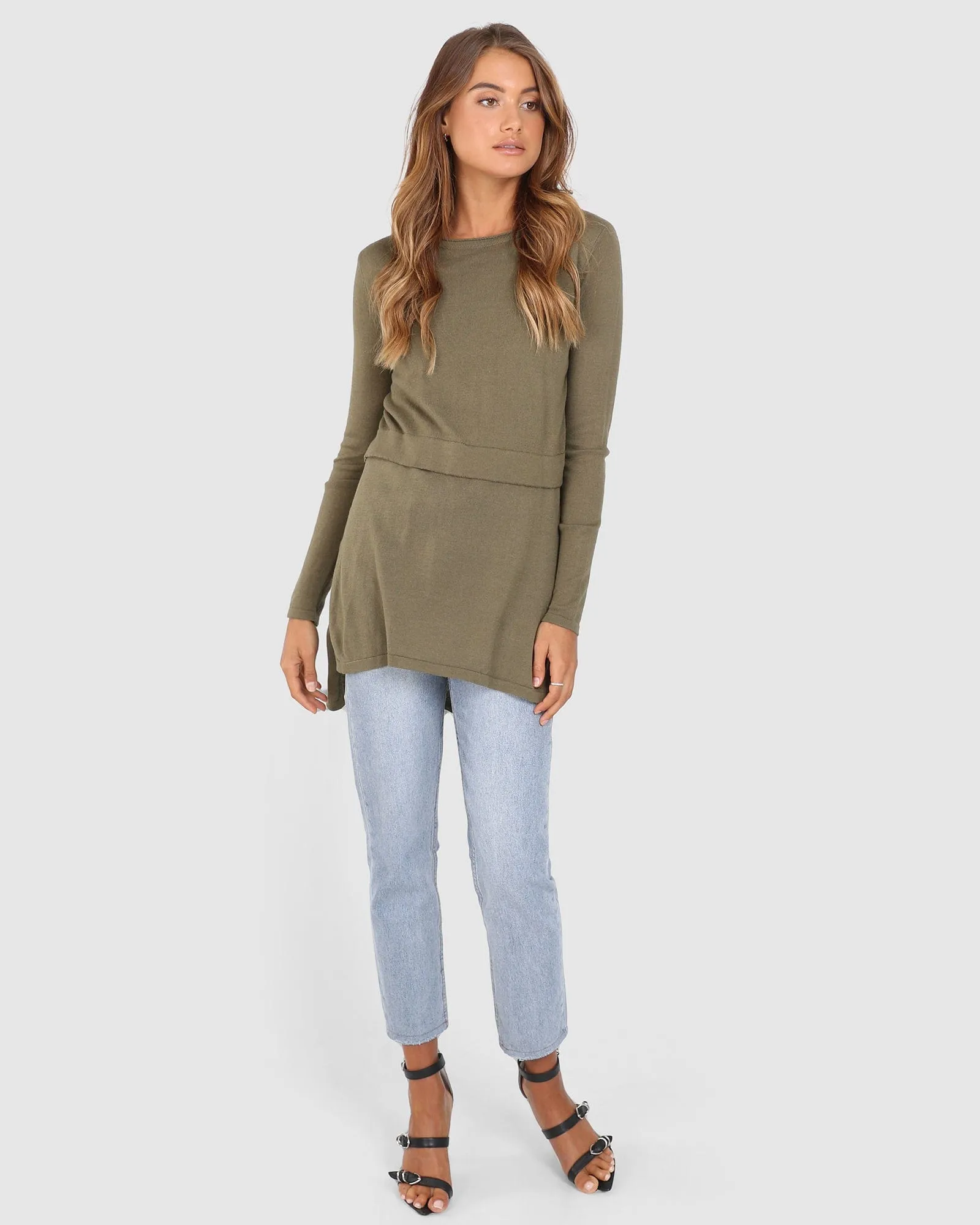 Madison The Label Hana Overlay Knit Top - KHAKI