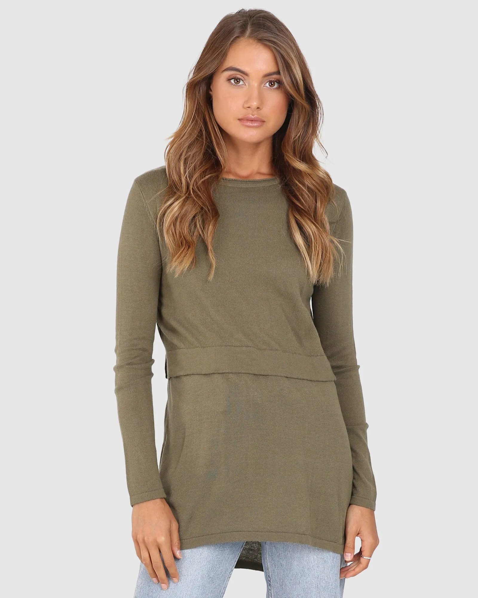 Madison The Label Hana Overlay Knit Top - KHAKI