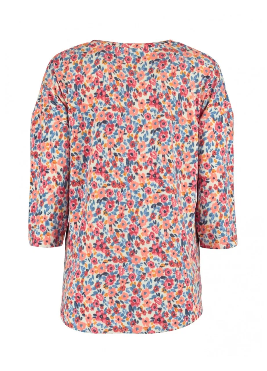 Malia Offwhite Flower Print Knit Top