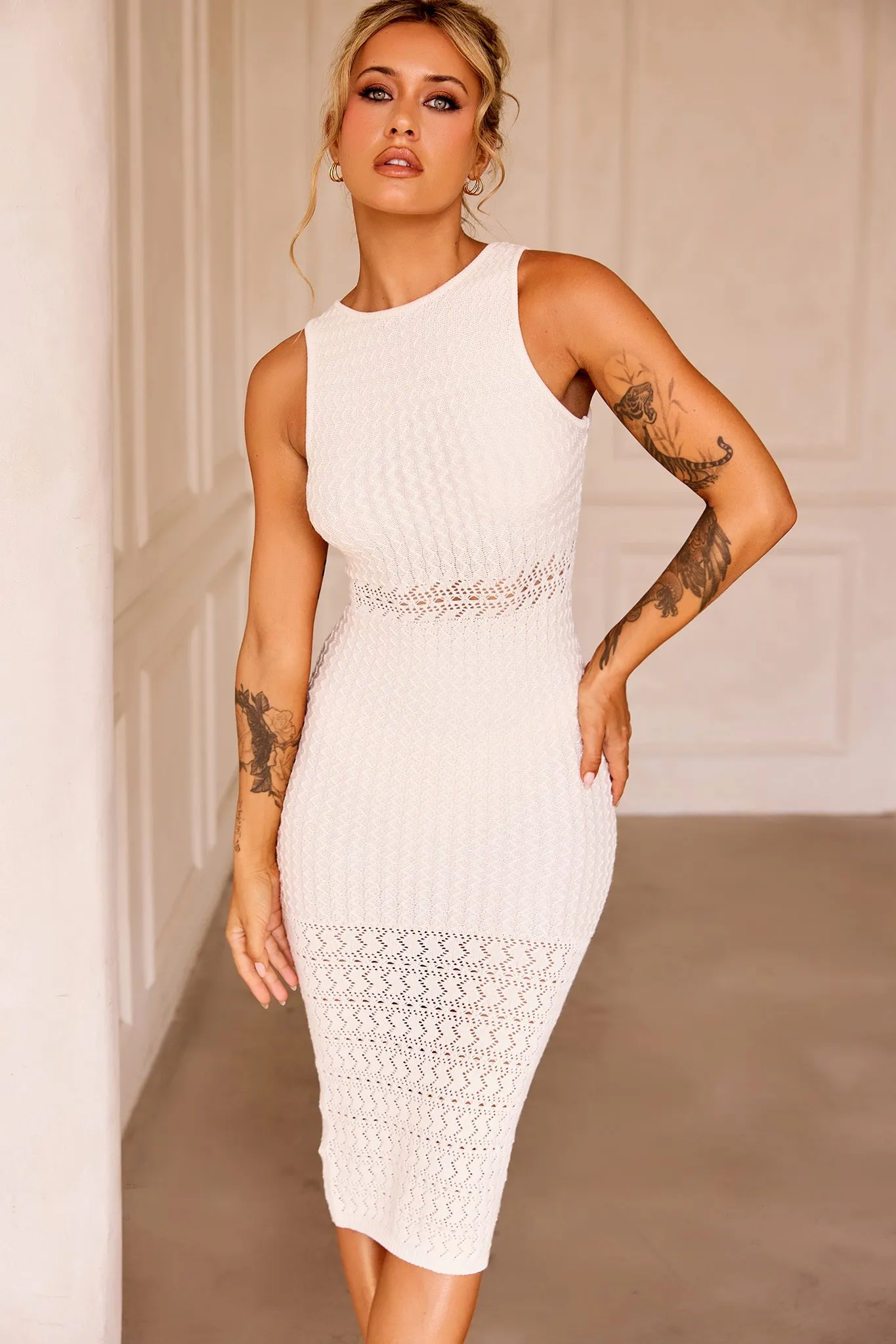 Marlie Knit Midi Dress - Cream