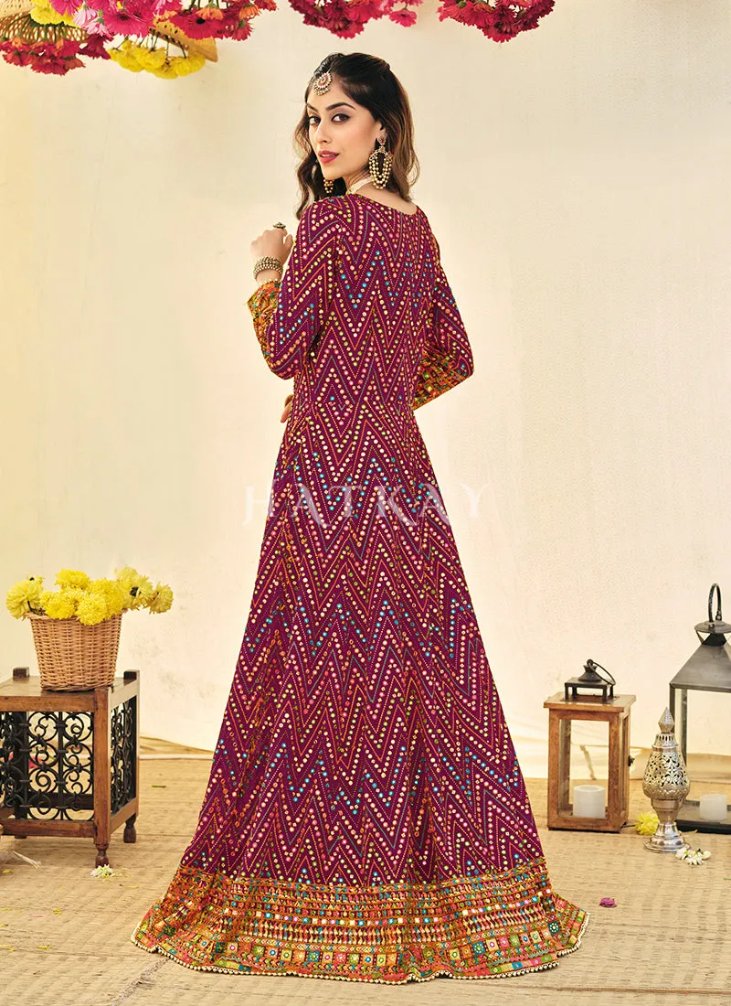 Maroon Embroidered Georgette Indian Anarkali