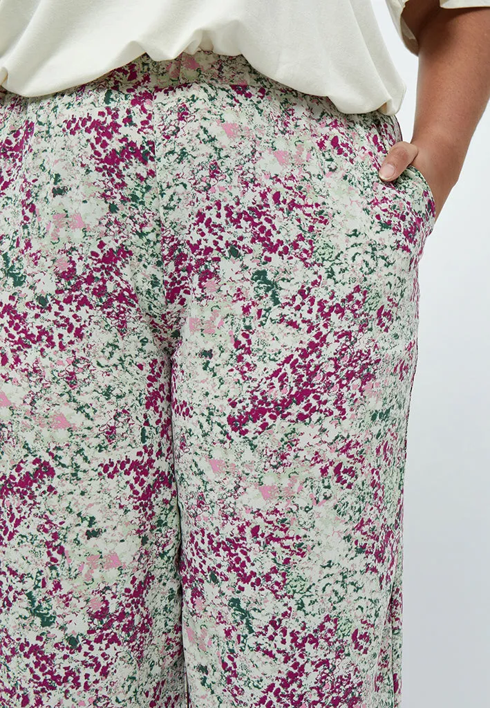 Marva Wide Leg Pants Curve - Green Mint Print