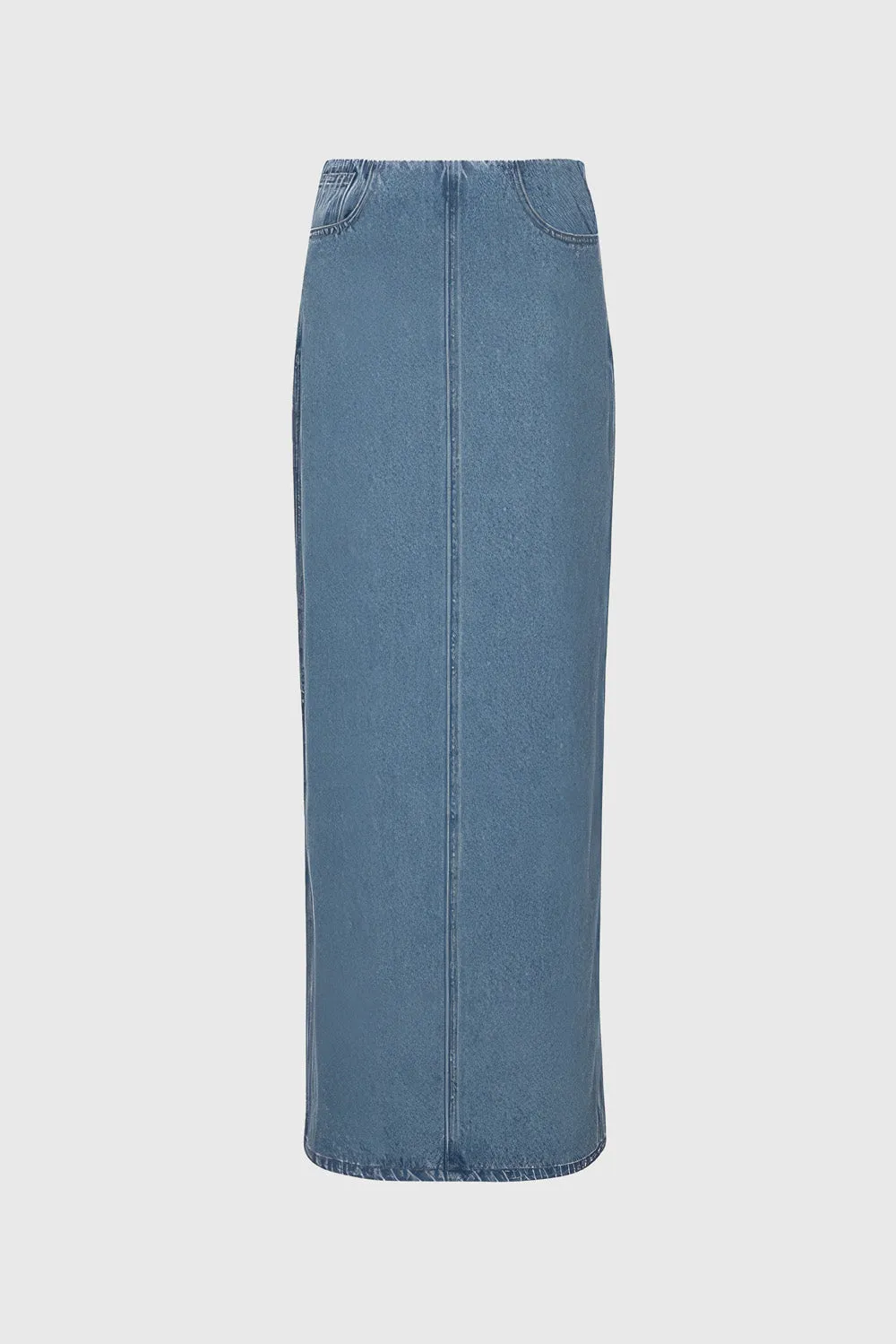Maxi Denim Skirt with Cropped Waistline - Blue
