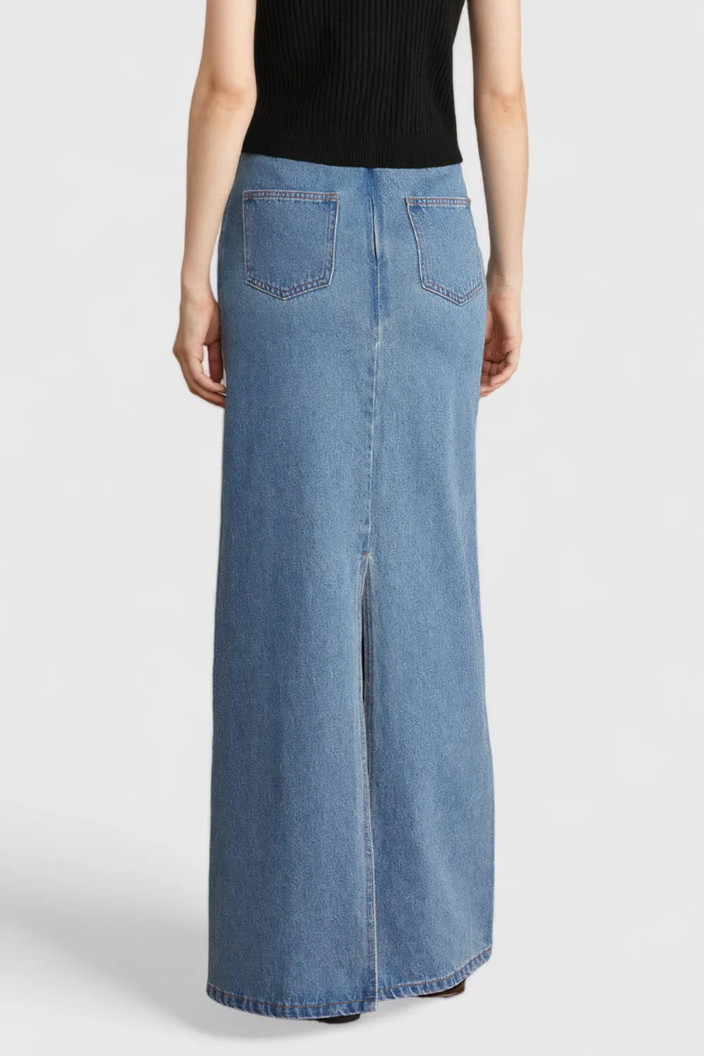 Maxi Denim Skirt with Cropped Waistline - Blue