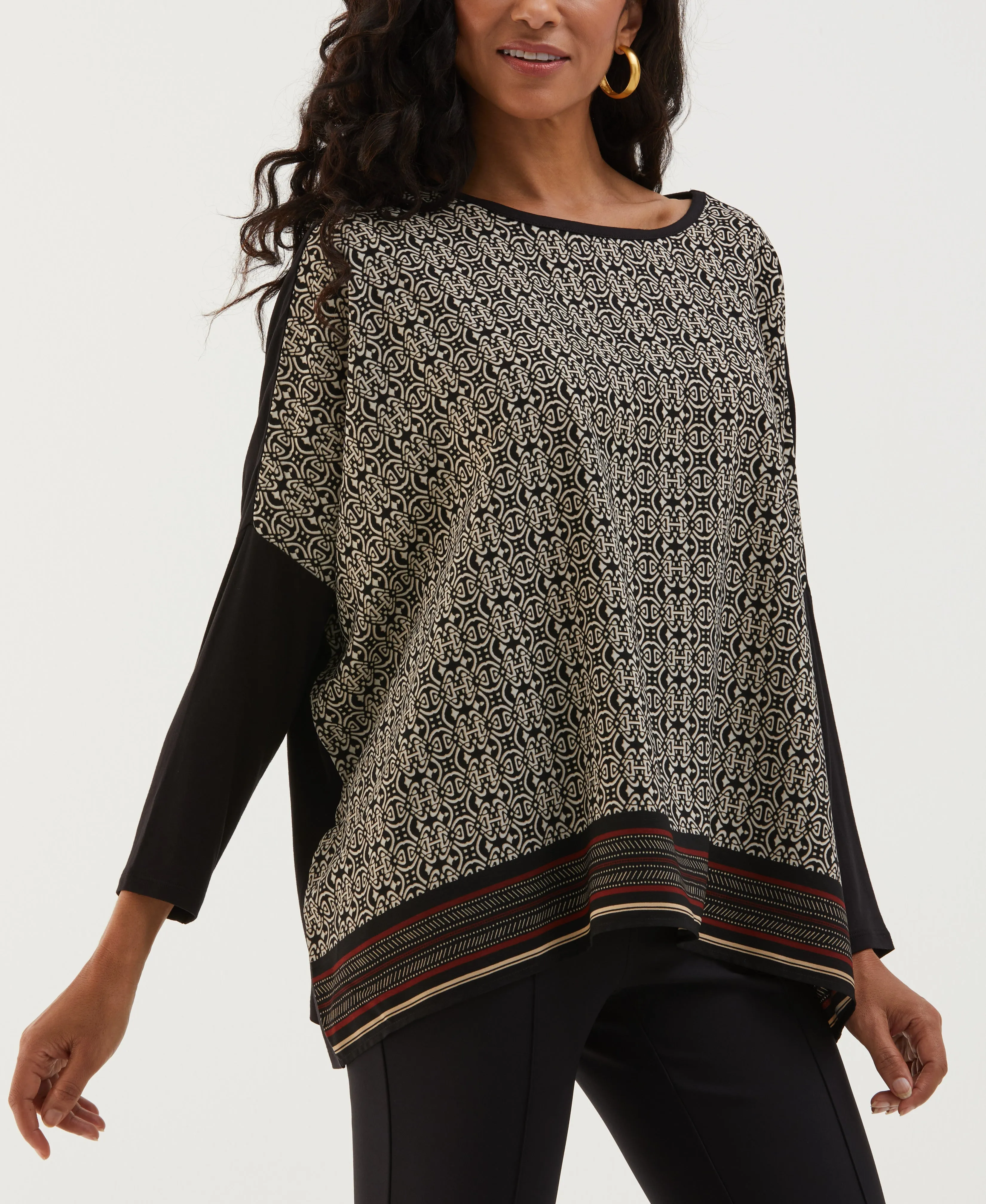 Medallion Print Knit Woven Top