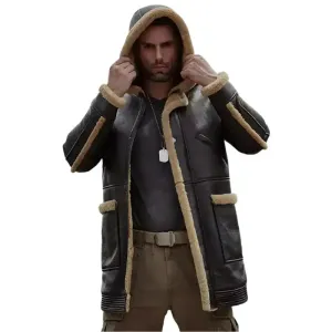 Men's B7 Bomber Sheepskin Leather Coat with Hood – Dark Brown