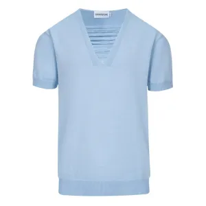Men's blue knitted fringe washed torn T-shirt