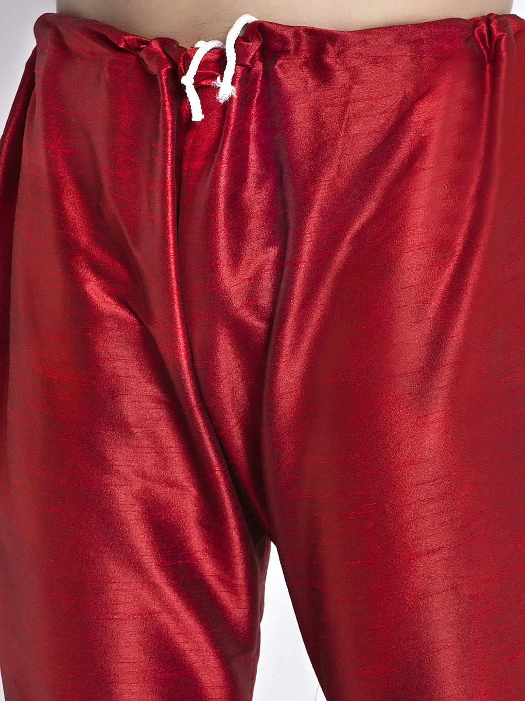 Men's Silk Blend Maroon Kurta With Pyjama & Multicolor Printed Nehru Jacket - Benstoke