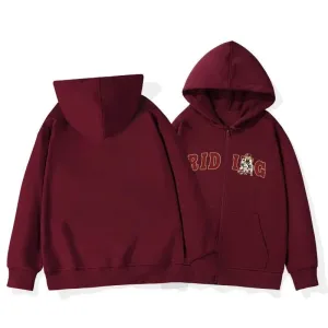 Metaversmall Basic Hooded Drawstring Chic Letter Printing Women Hoodies Winter Solid Color Simple Casual Zipper Fashion Female Hoodies
