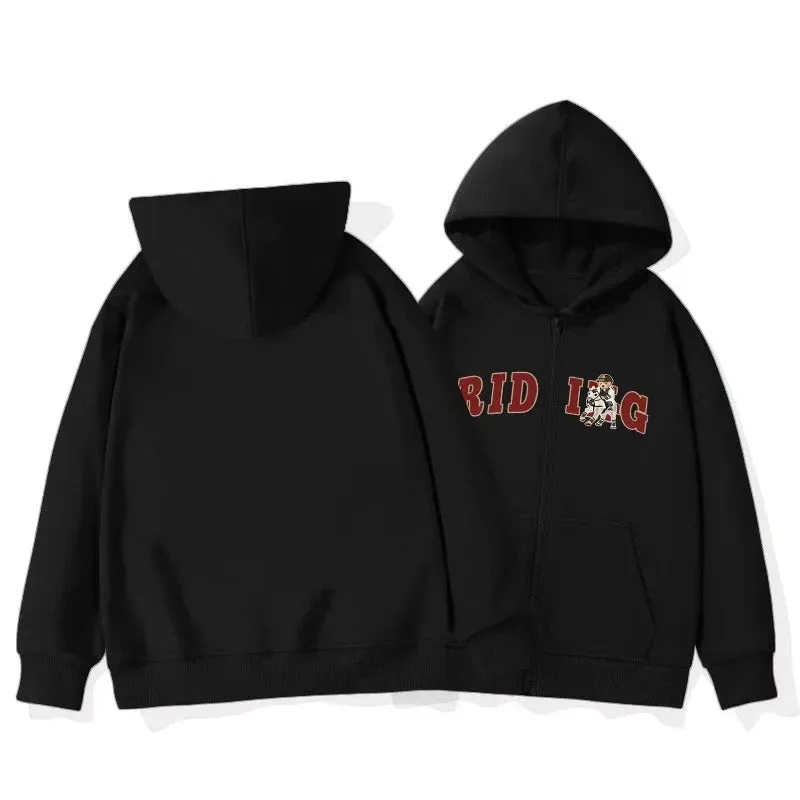 Metaversmall Basic Hooded Drawstring Chic Letter Printing Women Hoodies Winter Solid Color Simple Casual Zipper Fashion Female Hoodies