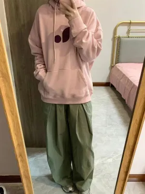 Metaversmall Pink Casual Hooded Drawstring Simple Women Hoodies Basic Chicly Printing Loose Fashion Pocket Pure Color Female Hoodies