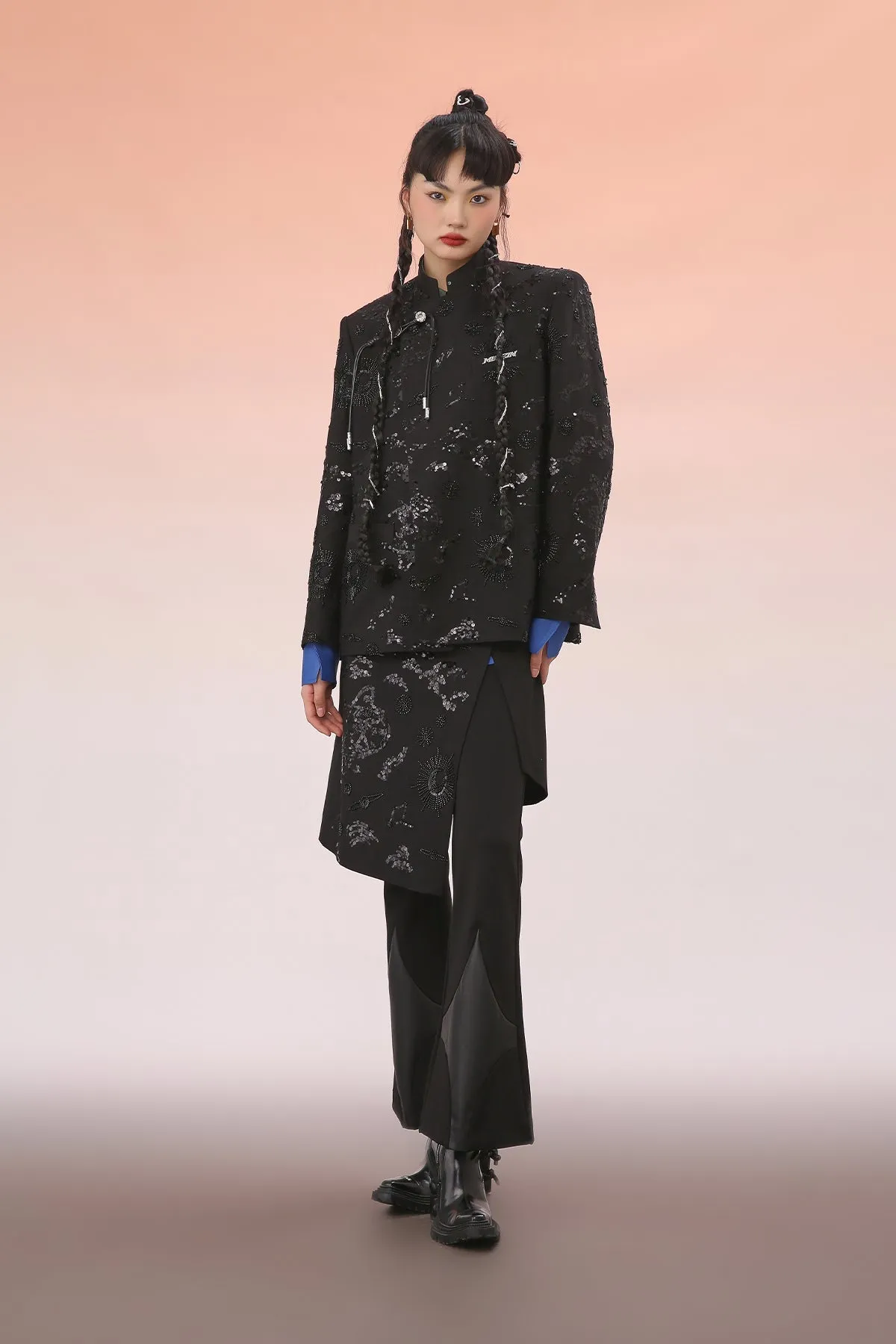 Mukzin | Wide-Leg Black Patchwork Pants