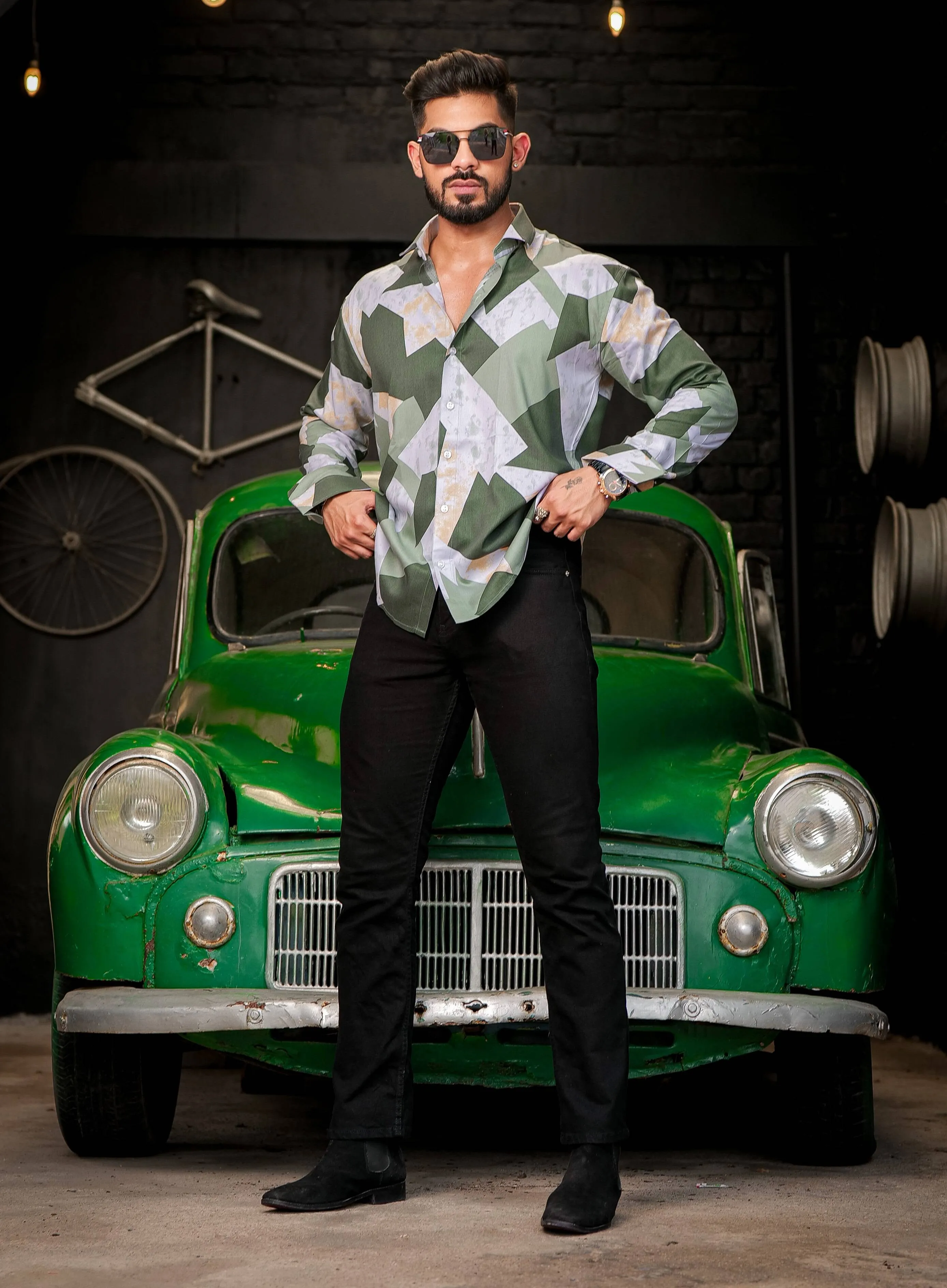 Multi Green Modal Cotton Print Premium Shirt