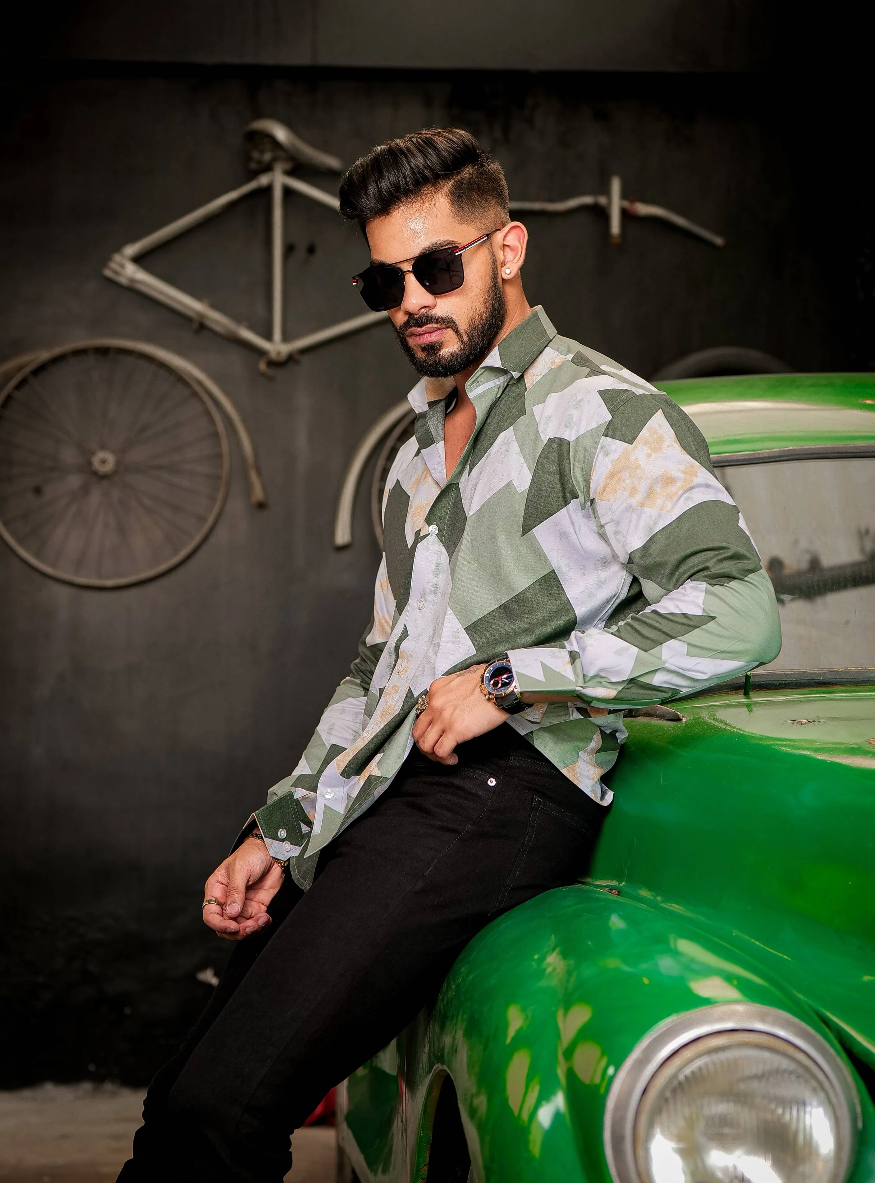 Multi Green Modal Cotton Print Premium Shirt