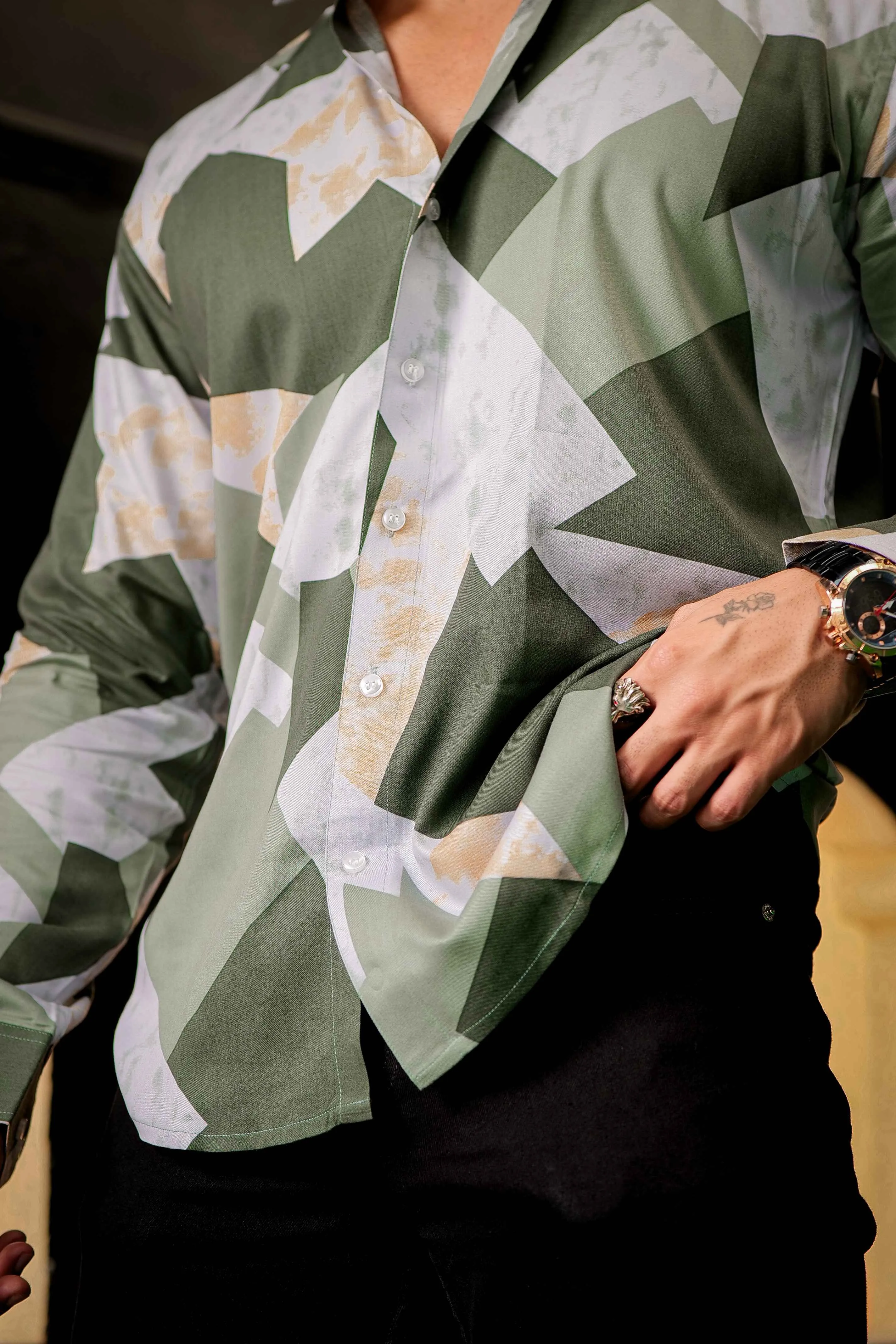 Multi Green Modal Cotton Print Premium Shirt
