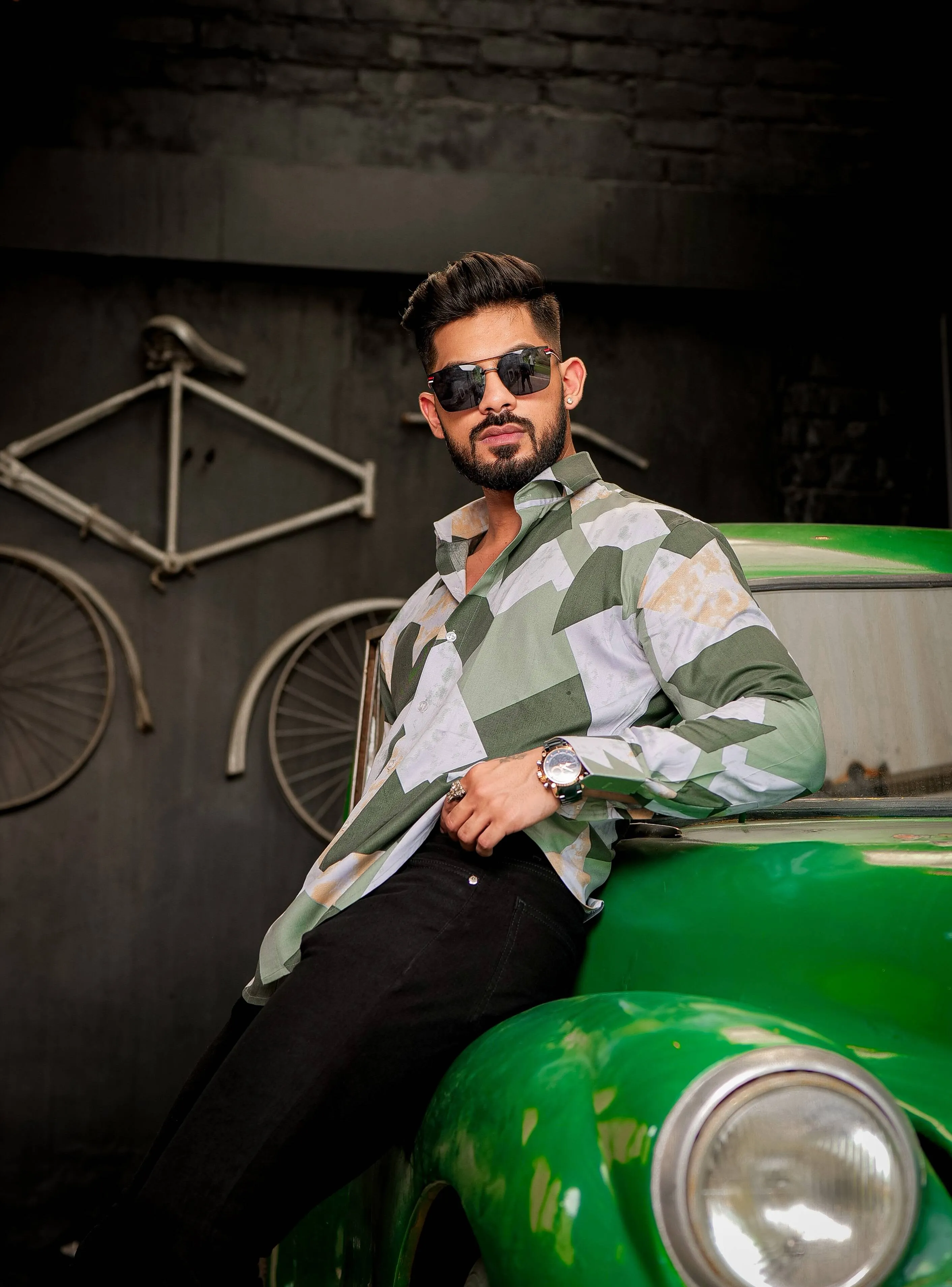 Multi Green Modal Cotton Print Premium Shirt