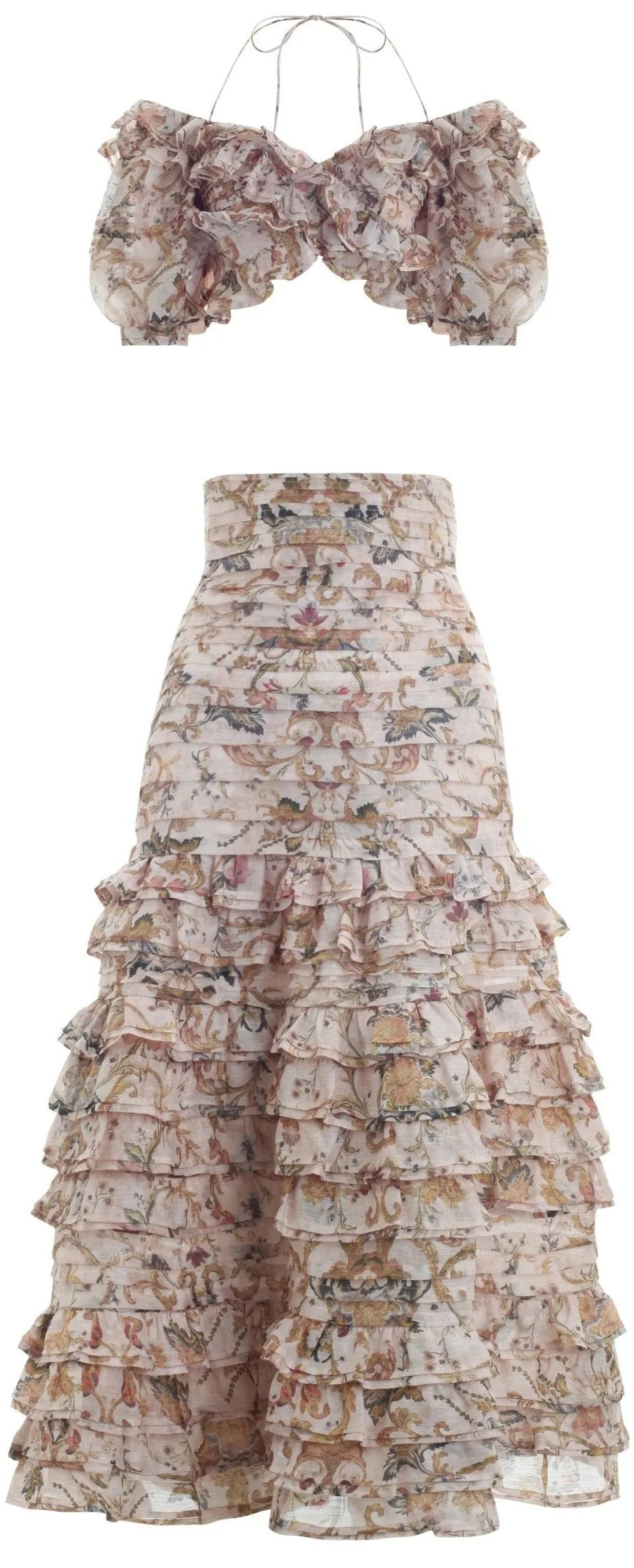Multi Painted Heart Folds Bodice Top with Matching Midi Skirt