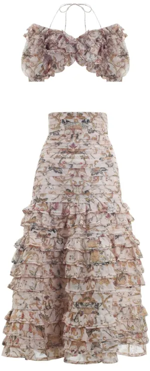 Multi Painted Heart Folds Bodice Top with Matching Midi Skirt