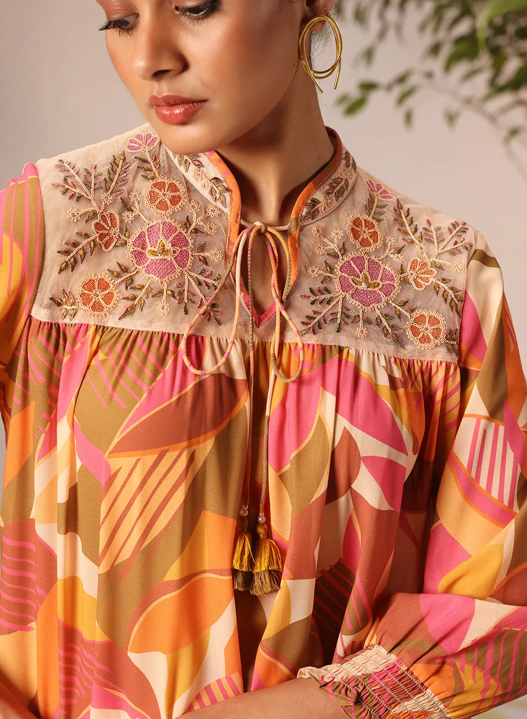 Naina Multicolour Pink Printed Top for Women