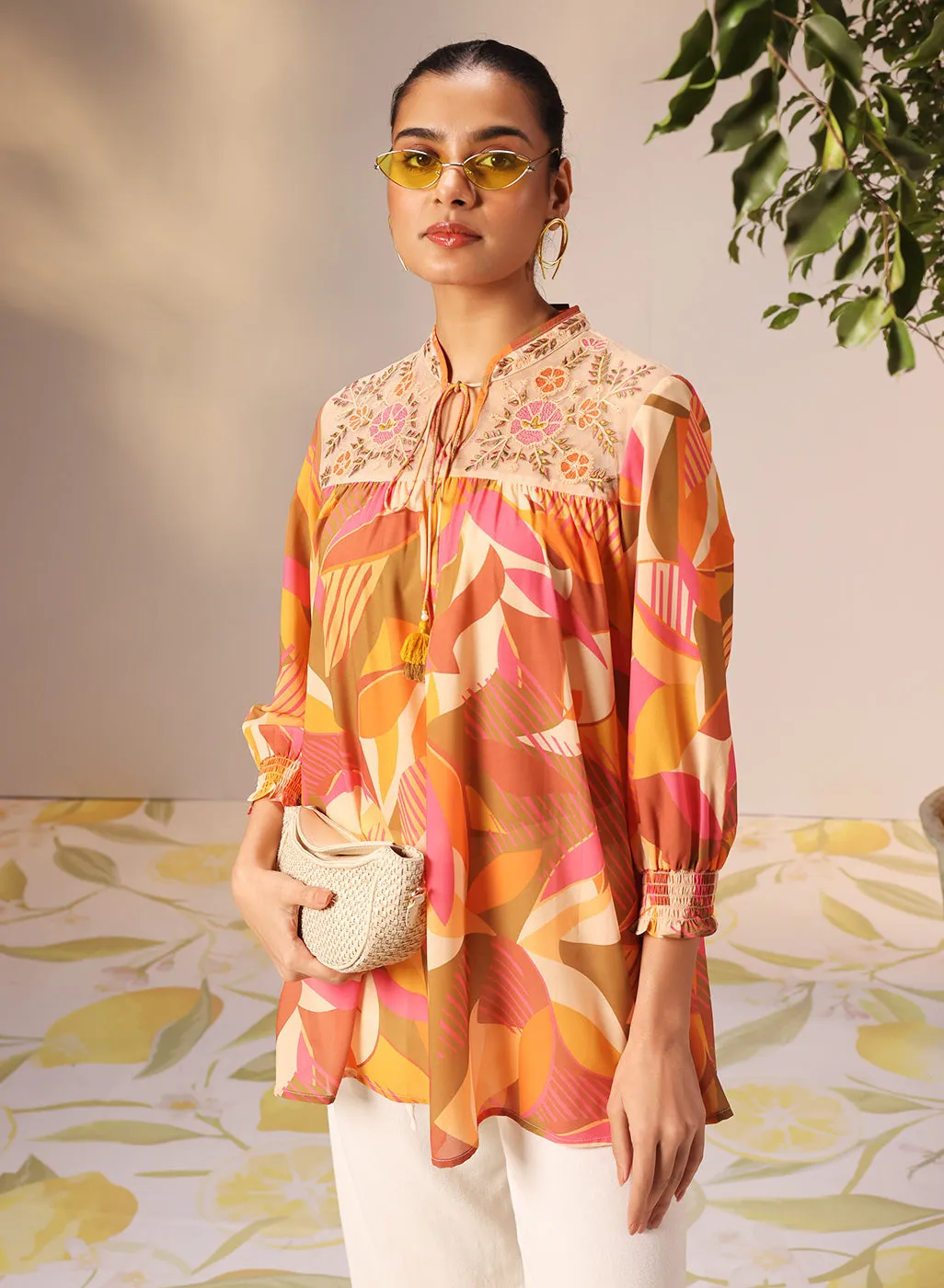 Naina Multicolour Pink Printed Top for Women