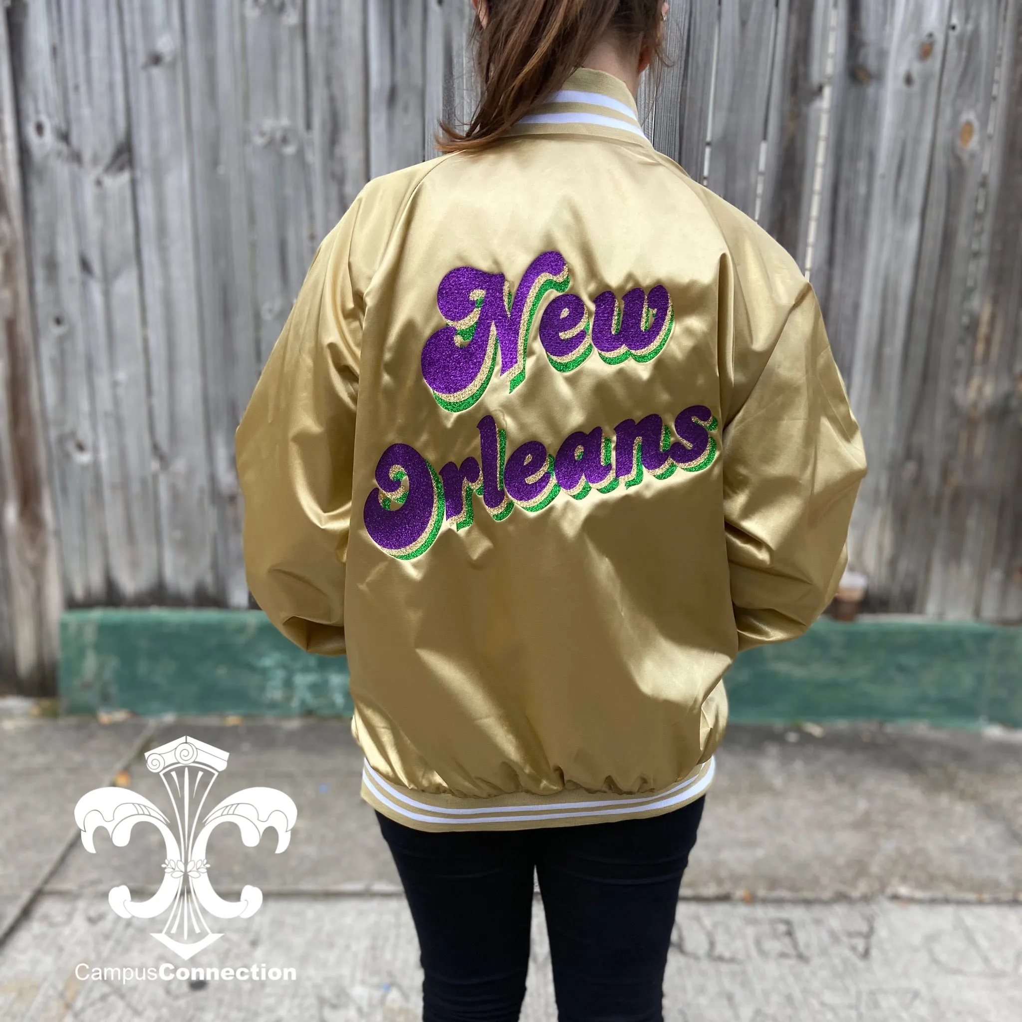 NOLA New Orleans Gold Satin Mardi Gras Jacket