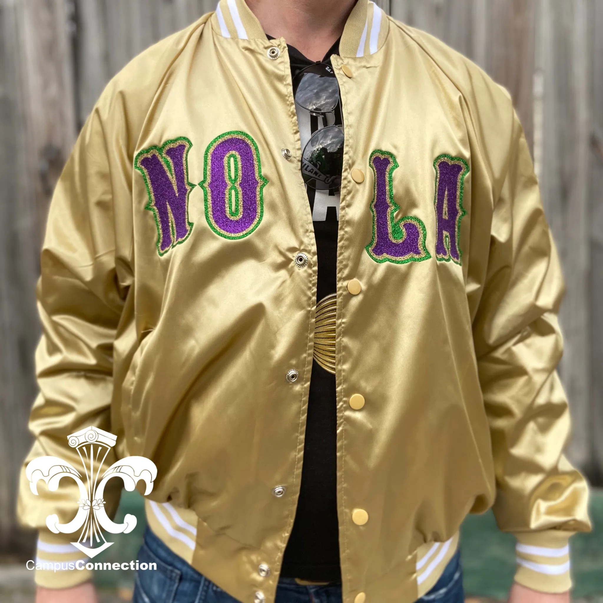 NOLA New Orleans Gold Satin Mardi Gras Jacket
