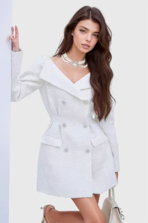 Off Shoulders Textured Mini Dress - White