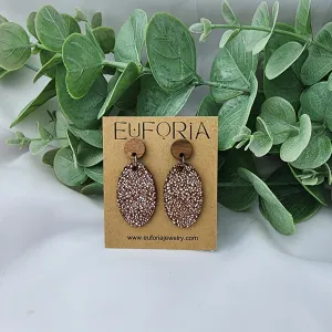 Oval Leather Earrings - Tiny Holographic Dots Over Dark Tan