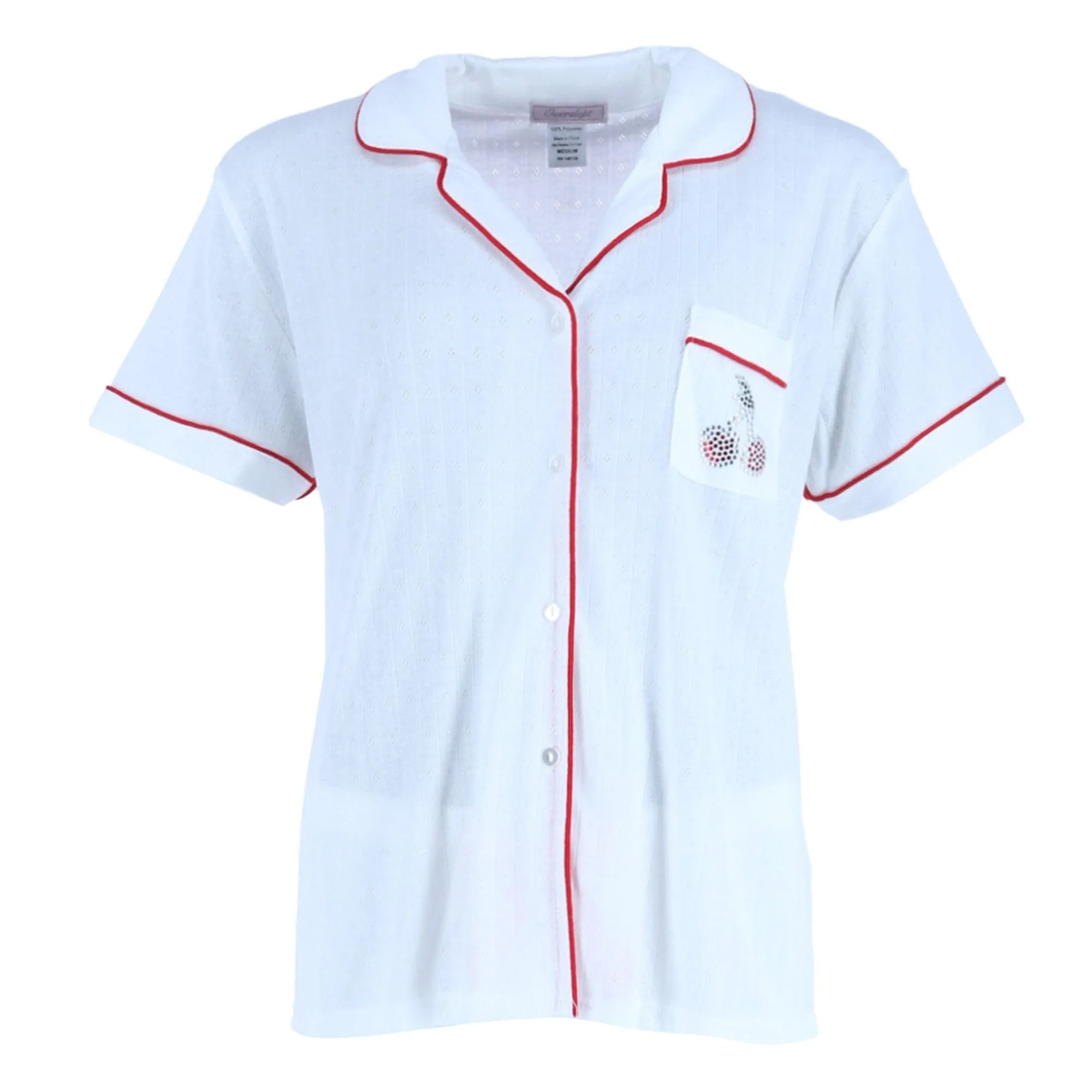 Overslept Women's Pointelle Cherries Notch Pajama Set