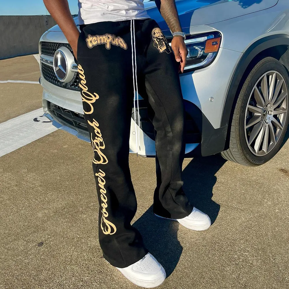Personalized Letter Skull Print Pocket Flared Trousers