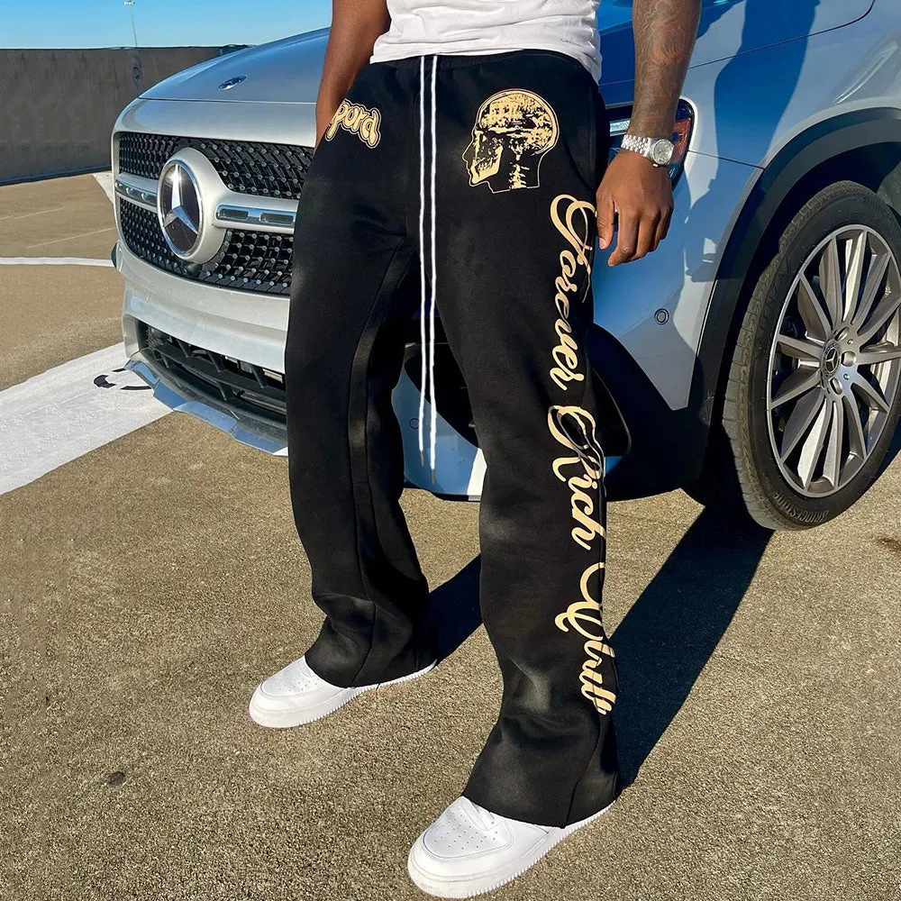 Personalized Letter Skull Print Pocket Flared Trousers