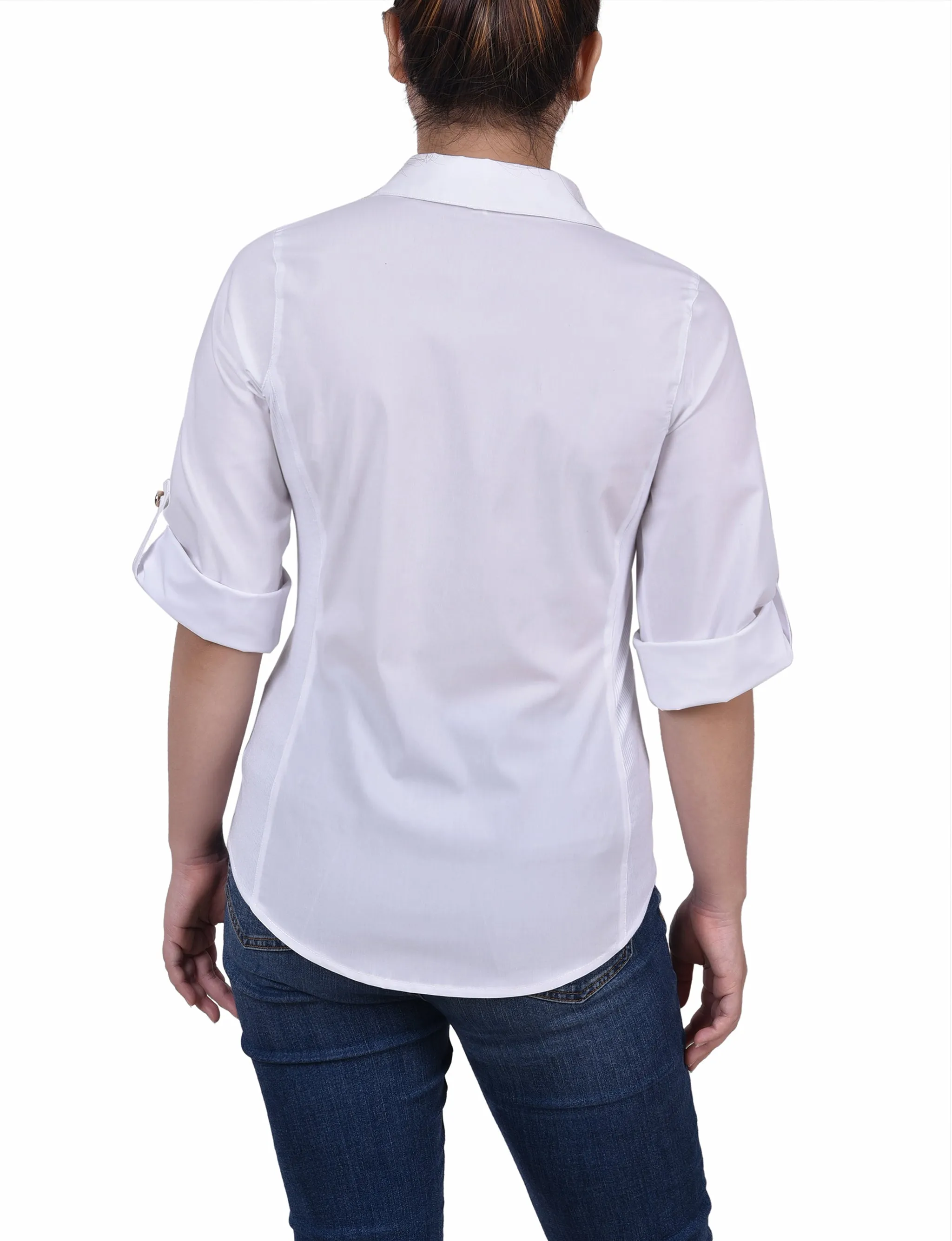 Petite Roll Tab Blouse With Rib Insets
